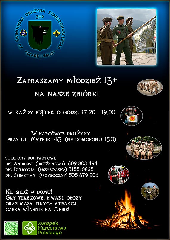 20 winoujska Druyna Starszoharcerska „Szare i Wilki im. Samodzielnej Brygady Strzelcw Karpackich zaprasza na zbirki!