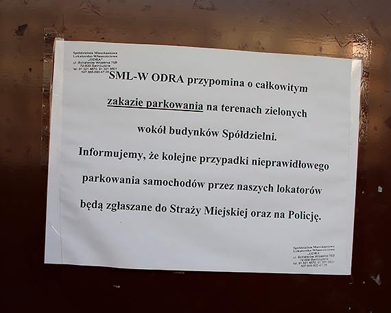 Spdzielnia „Odra” broni osiedlowych zielecw i grozi kierowcom