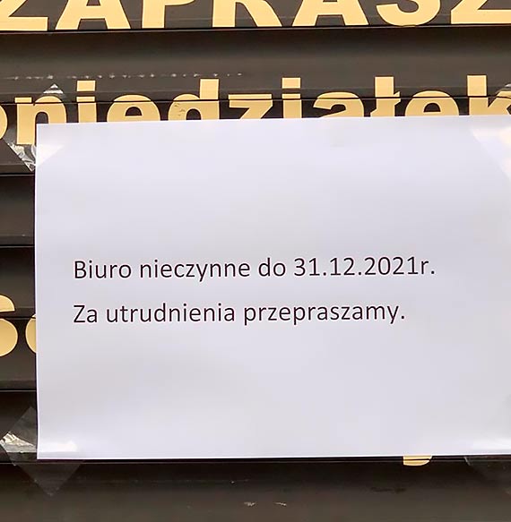 Biuro Vectry zamknite do koca stycznia. Pozostaje infolinia albo wizyta w biurze w Gryficach