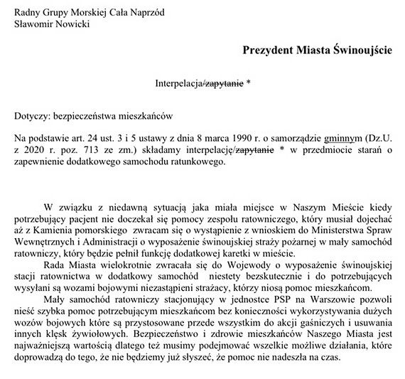 Grupa Morska: Jest ogromna szansa na dodatkow karetk dla winoujcia!