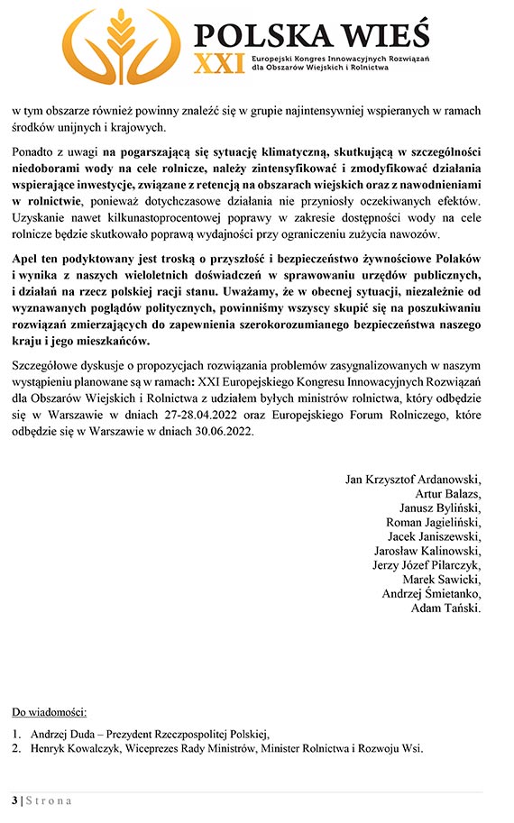 Apel Ministrów Rolnictwa do Premiera Mateusza Morawieckiego