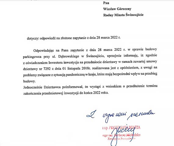 Parking na Bema z kolejnym przedłużeniem terminu