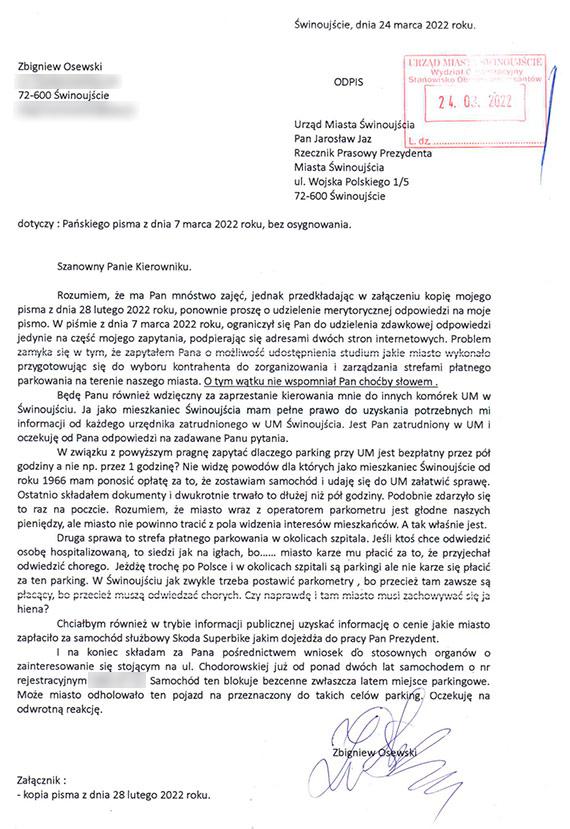 Zbigniew Osewski nadal czeka na odpowied z Urzdu Miasta
