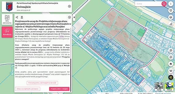 TRWA DRUGIE WYŁOŻENIE PROJEKTU PLANU w rejonie ul. Wojska Polskiego i osiedla Posejdon 19 kwietnia 2022 r. – 13 maja 2022 r.