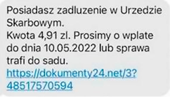 Uwaga na faszywe SMS-y dot. zaduenia w urzdzie skarbowym