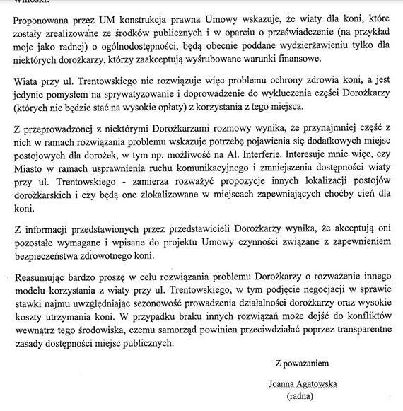 Wiata dla dorożek na Trentowskiego nie dla wszystkich koni