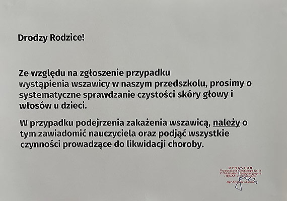 Wszawica w przedszkolu