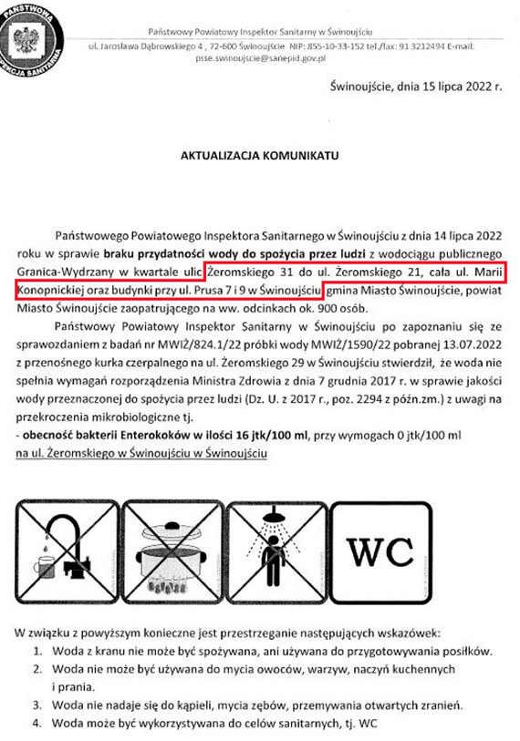 Najnowsze informacje w sprawie wody