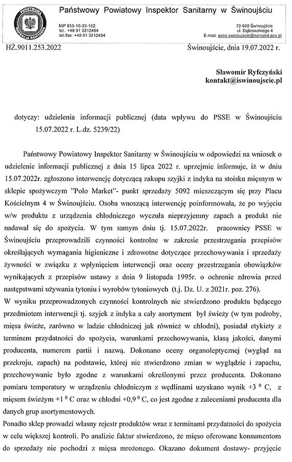 Kontrola Sanepidu w Polo Market nie stwierdziła nieprawidłowości