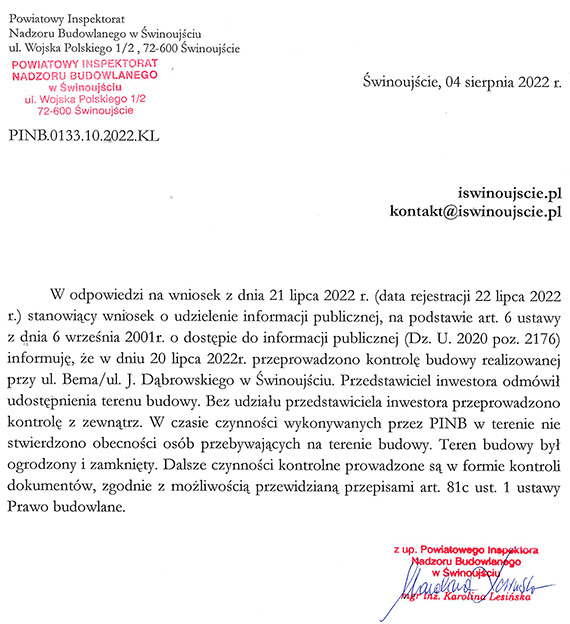 Inwestor nie wpuścił pracowników PINB na kontrolę budowy parkingowca przy ulicy Bema
