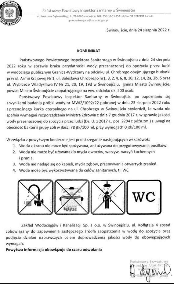 Woda w części Świnoujścia znów nie nadaje się do picia! Wykryto bakterie Coli!
