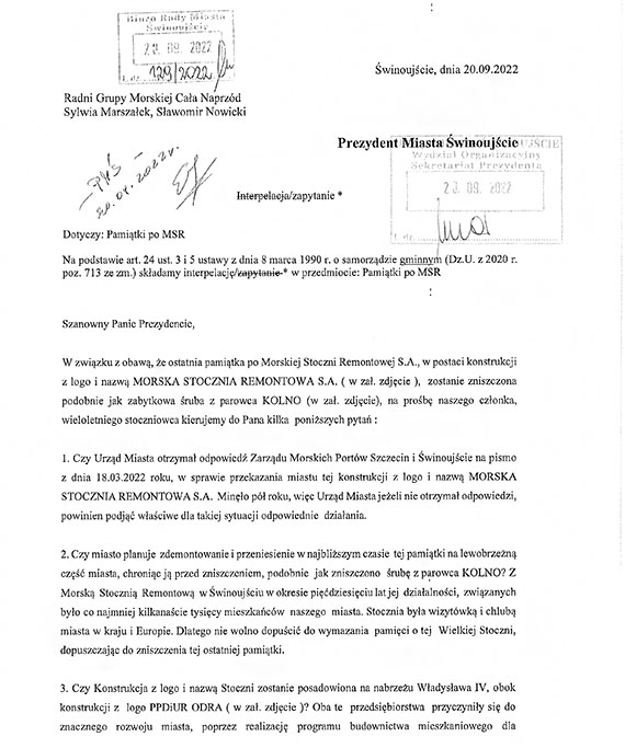 Czy miasto Świnoujście przejmie i zachowa ostatnią pamiątkę po Morskiej Stoczni Remontowej w Świnoujściu?