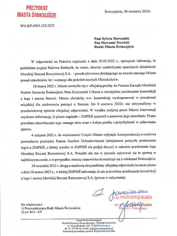 Czy miasto Świnoujście przejmie i zachowa ostatnią pamiątkę po Morskiej Stoczni Remontowej w Świnoujściu?
