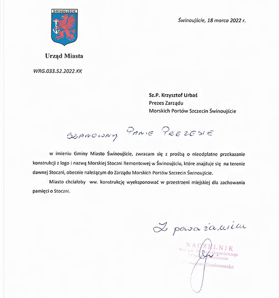 Czy miasto Świnoujście przejmie i zachowa ostatnią pamiątkę po Morskiej Stoczni Remontowej w Świnoujściu?