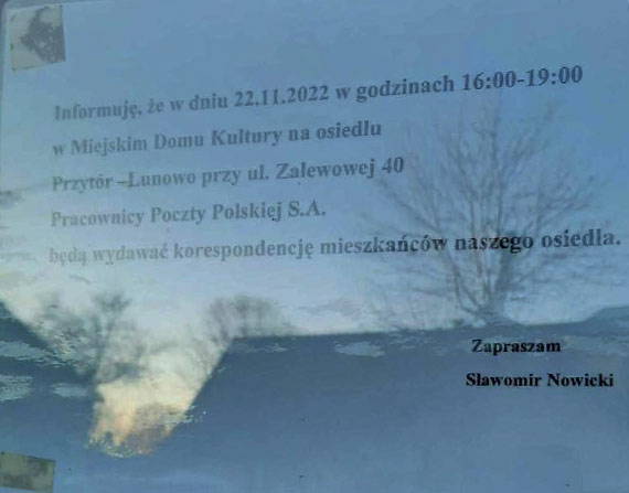 W dzielnicy Przytór - Łunowo korespondencję odbiera się w ... MDK!