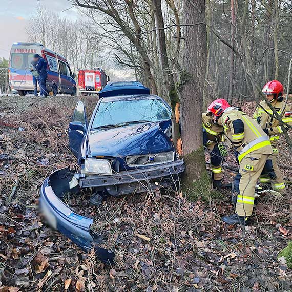 Na DK3 volvo uderzyo w drzewo. Poszkodowana zostaa pasaerka auta