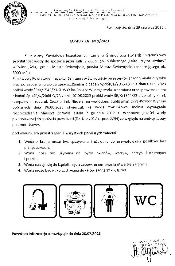 Warszów: Warunkowa przydatność wody z wodociągu „Odra Przytór Wydmy” w Świnoujściu - Komunikat Państwowego Powiatowego Inspektora Sanitarnego