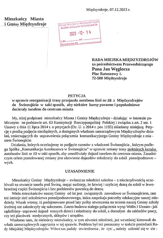 Mieszkacy Midzyzdrojw kieruj do swoich wadz petycj w sprawie zmiany trasy kursowania autobusu nr 10