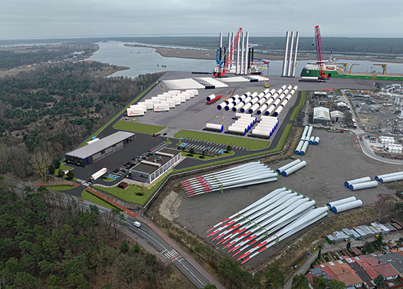 Powstaje Terminal Instalacyjny morskich farm wiatrowych w Świnoujściu. Prace przebiegają zgodnie z planem