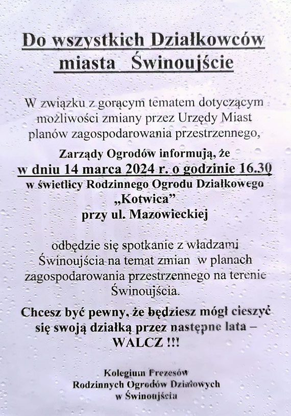 Wana informacja dla Dziakowcw Miasta winoujcie: Spotkanie na temat zmian w Planach Zagospodarowania Przestrzennego