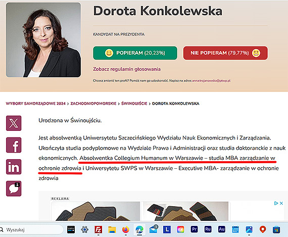 Świnoujski wątek afery Collegium Humanum, z wykształceniem prezes Konkolewskiej w tle