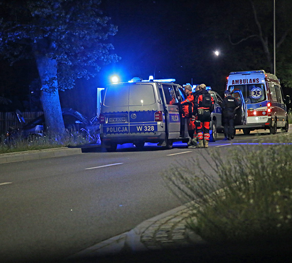 Nocna groza na Grunwaldzkiej: Samochód rozbity na drzewie, kierowca cały!