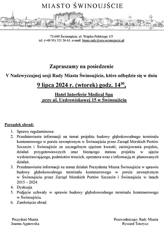 Nadzwyczajna Sesja Rady Miasta IX kadencji w sprawie terminalu kontenerowego