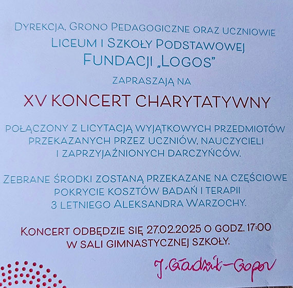 XV Koncert Charytatywny – Pomóżmy małemu Olusiowi!