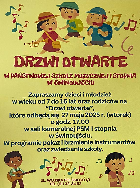 Drzwi otwarte w Szkole Muzycznej w winoujciu – zaproszenie dla modych talentw i ich rodzicw