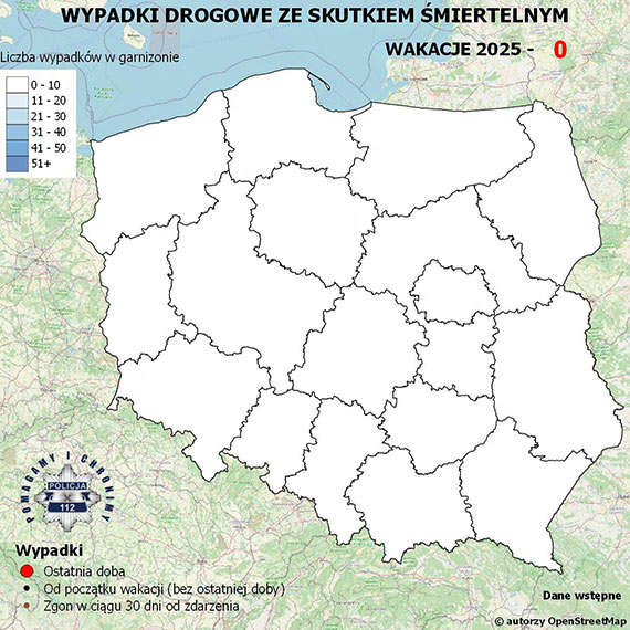 Policyjna Mapa Wypadków Drogowych ze Skutkiem Śmiertelnym - Wakacje 2025