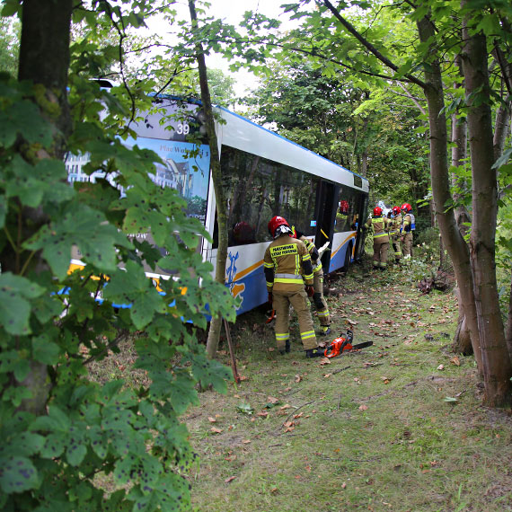 Autobus uderzy w drzewa na ulicy Karsiborskiej