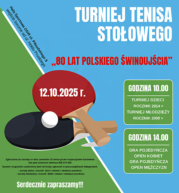Ośrodek Sportu i Rekreacji „Wyspiarz” serdecznie zaprasza na Turniej Tenisa Stołowego