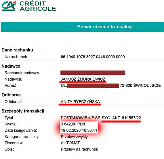 Janusz �murkiewicz przela� 3 642 z�. Fina� procesu z w�a�cicielk� iswinoujscie.pl i redaktorem naczelnym