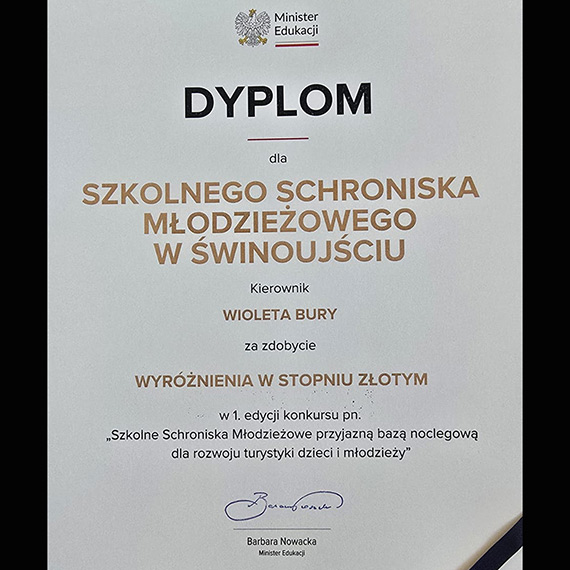 Z�ote Wyr�nienie dla Szkolnego Schroniska M�odzie�owego w �winouj�ciu