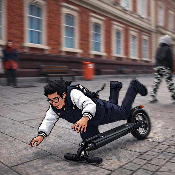 Groźny upadek z hulajnogi. Mężczyzna uderzył twarzą o chodnik