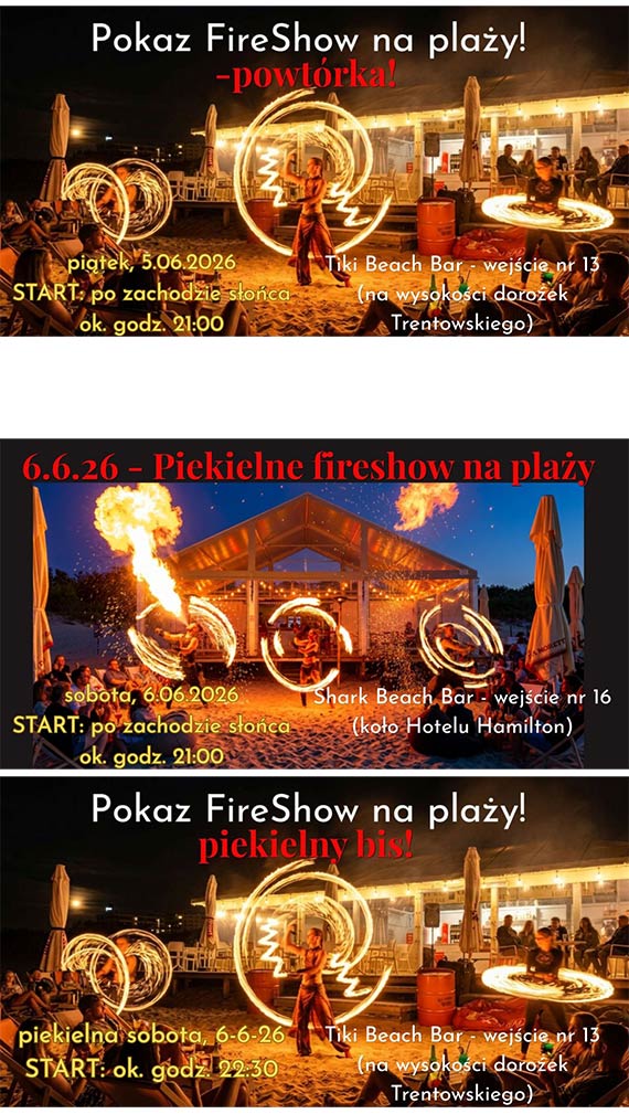 Piekielny weekend na pla�y. Trzy pokazy fire show w �winouj�ciu