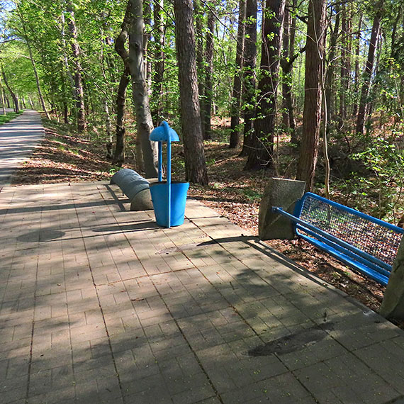 Dewastacja przystanków przy ulicy Krzywej. Zniszczone ławki, jedna wyrzucona do lasu [1]