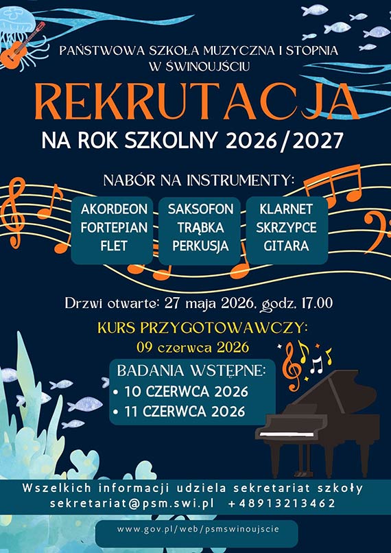 Rekrutacja do Szkoły Muzycznej w Świnoujściu. Drzwi otwarte już 27 maja
